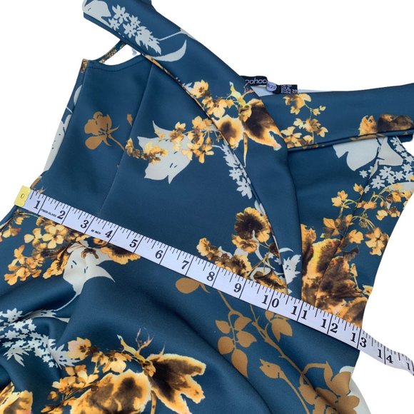 Boohoo Night Womens Teal Gold Floral Off Shoulder Fit And Flare Dress size 6 - Picture 13 of 13